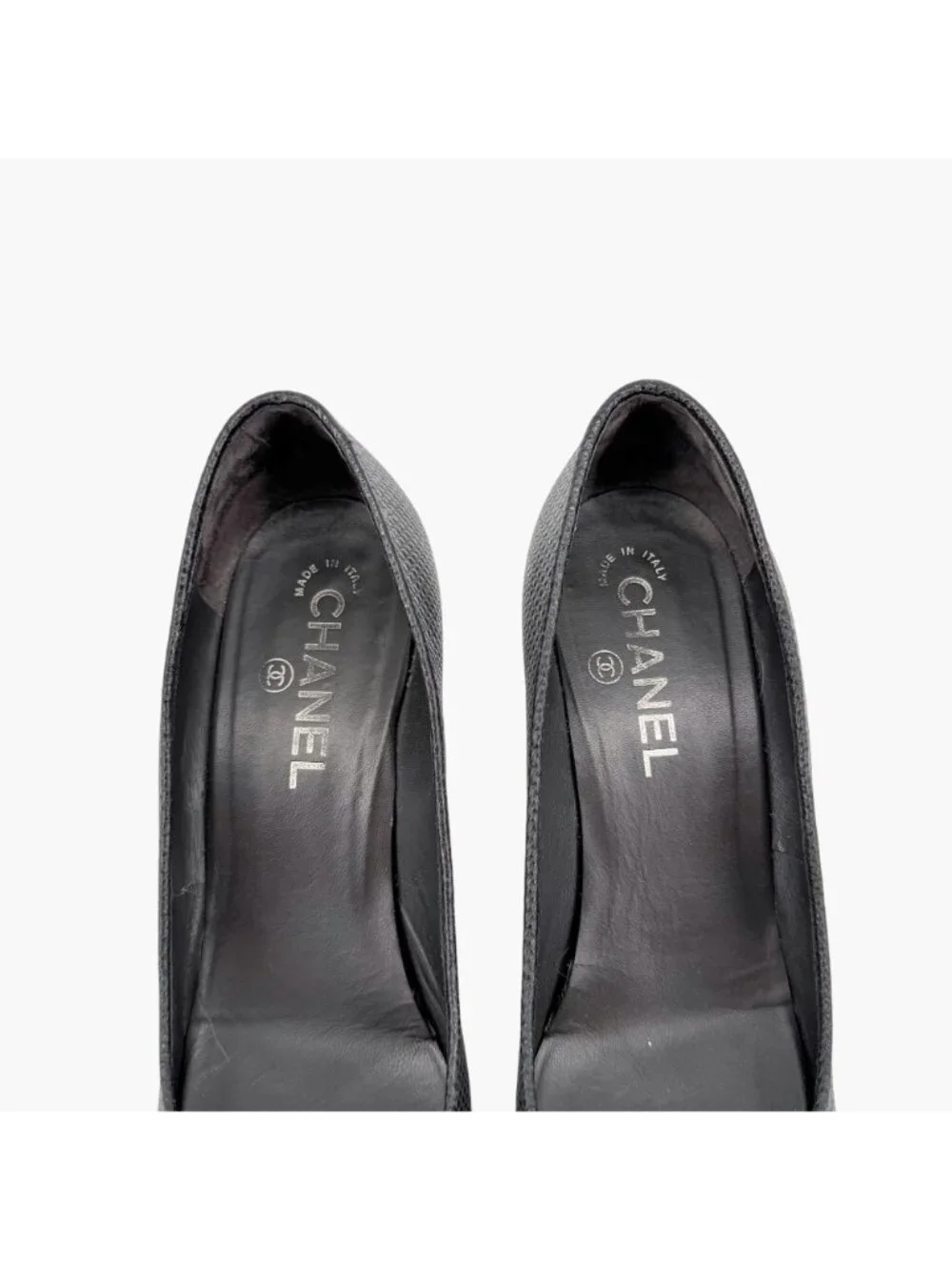 Chanel Textured Gray CC Logo Cap Toe Platform Pumps Heels Size 37.5 US 6.5–7